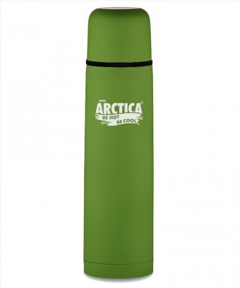 Термос с узким горлом классический с резиновым "шёлковым" покрытием Арктика 103-1000 зелёный