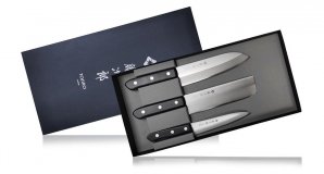 Набор из 3-х кухонных ножей Tojiro (сантоку, овощной и универсальный) рукоять эко-древево FG-8300
