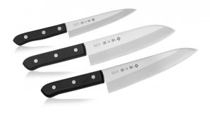 Набор из 3-х кухонных ножей Tojiro (сантоку, шеф и универсальный) рукоять эко-древево FT-014