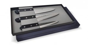 Набор из 3-х кухонных ножей Tojiro (сантоку, шеф и универсальный) рукоять эко-древево FT-014