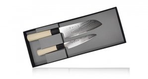 Набор из 2-х кухонных ножей Tojiro (сантоку и универсальный) рукоять дерево GX-201