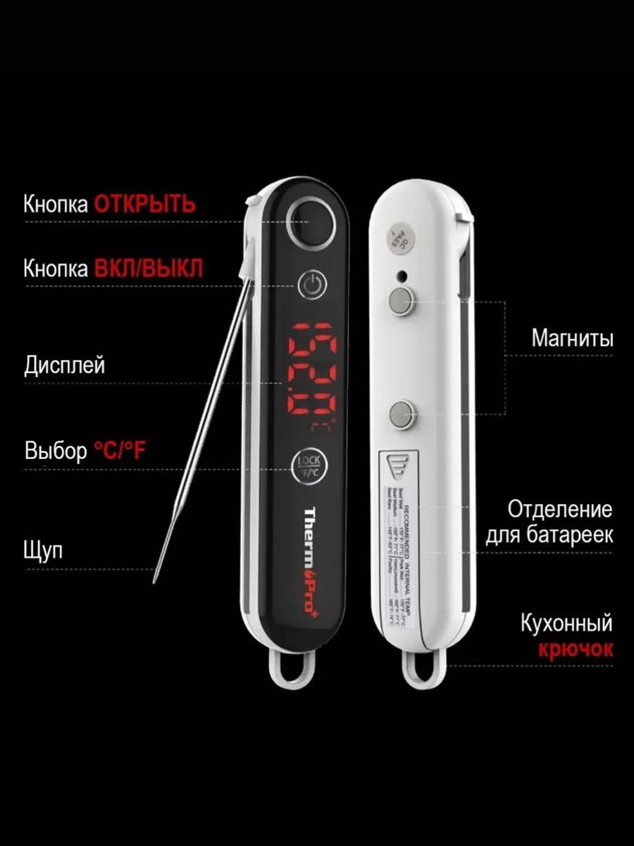 Кухонный цифровой термометр с щупом, складной ThermoPro TP18