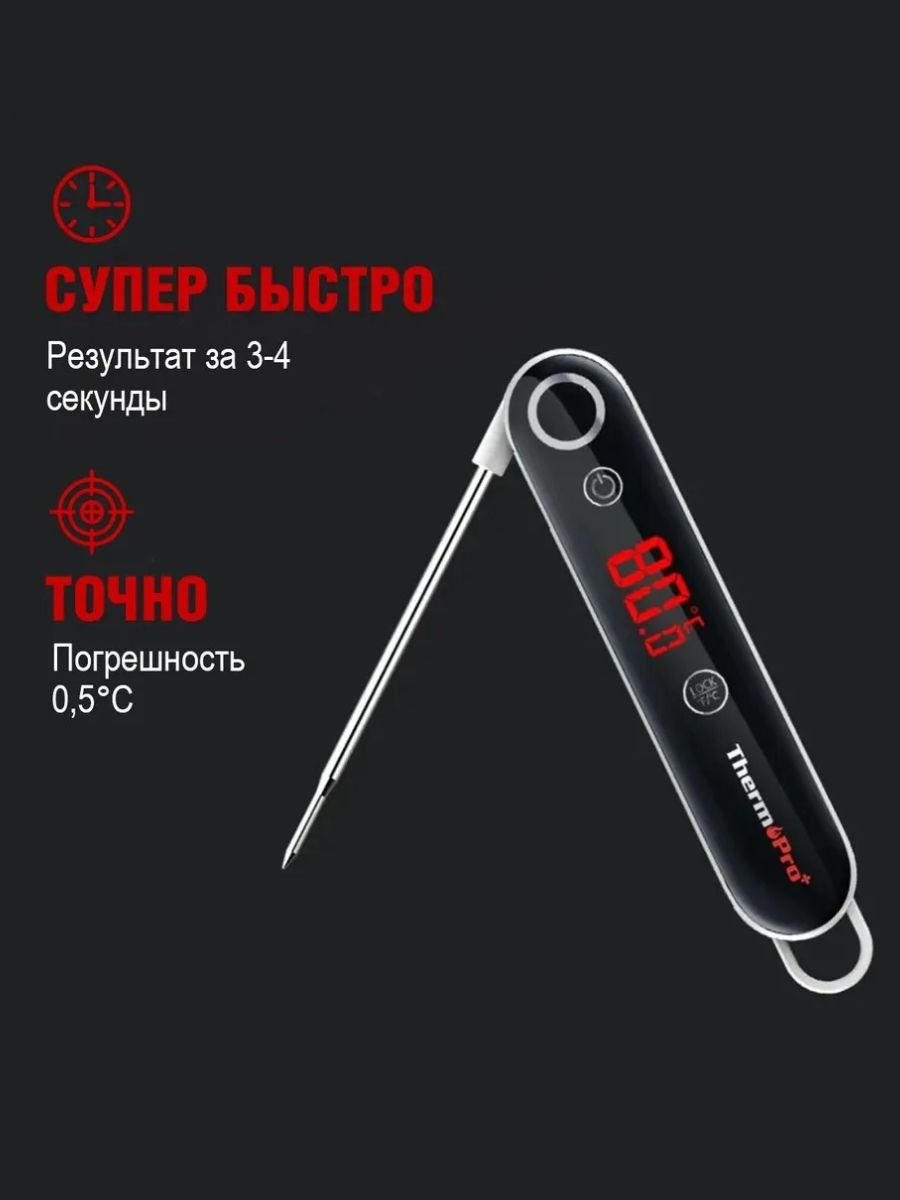 Кухонный цифровой термометр с щупом, складной ThermoPro TP18