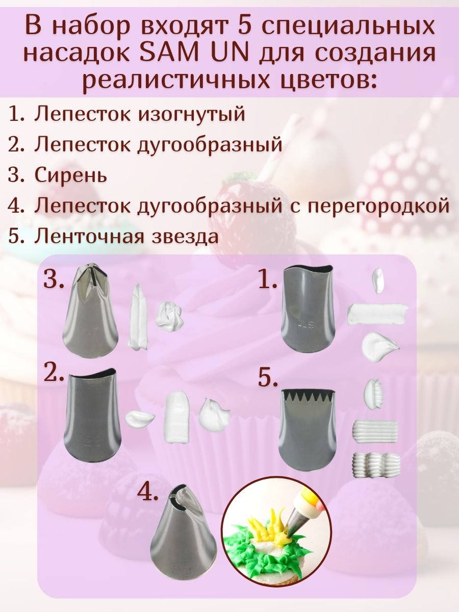 Кондитерский мешок с насадками многоразовый L=45 см №4 набор в подарочной упаковке
