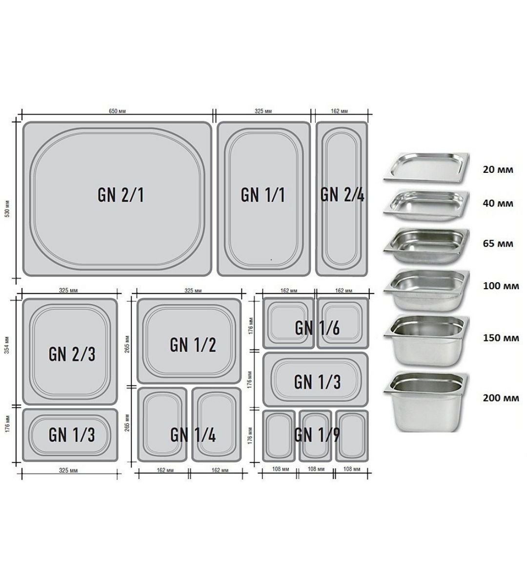 Гастроемкость GN 1/4 х 200 мм с крышкой, 4 шт ProHotel