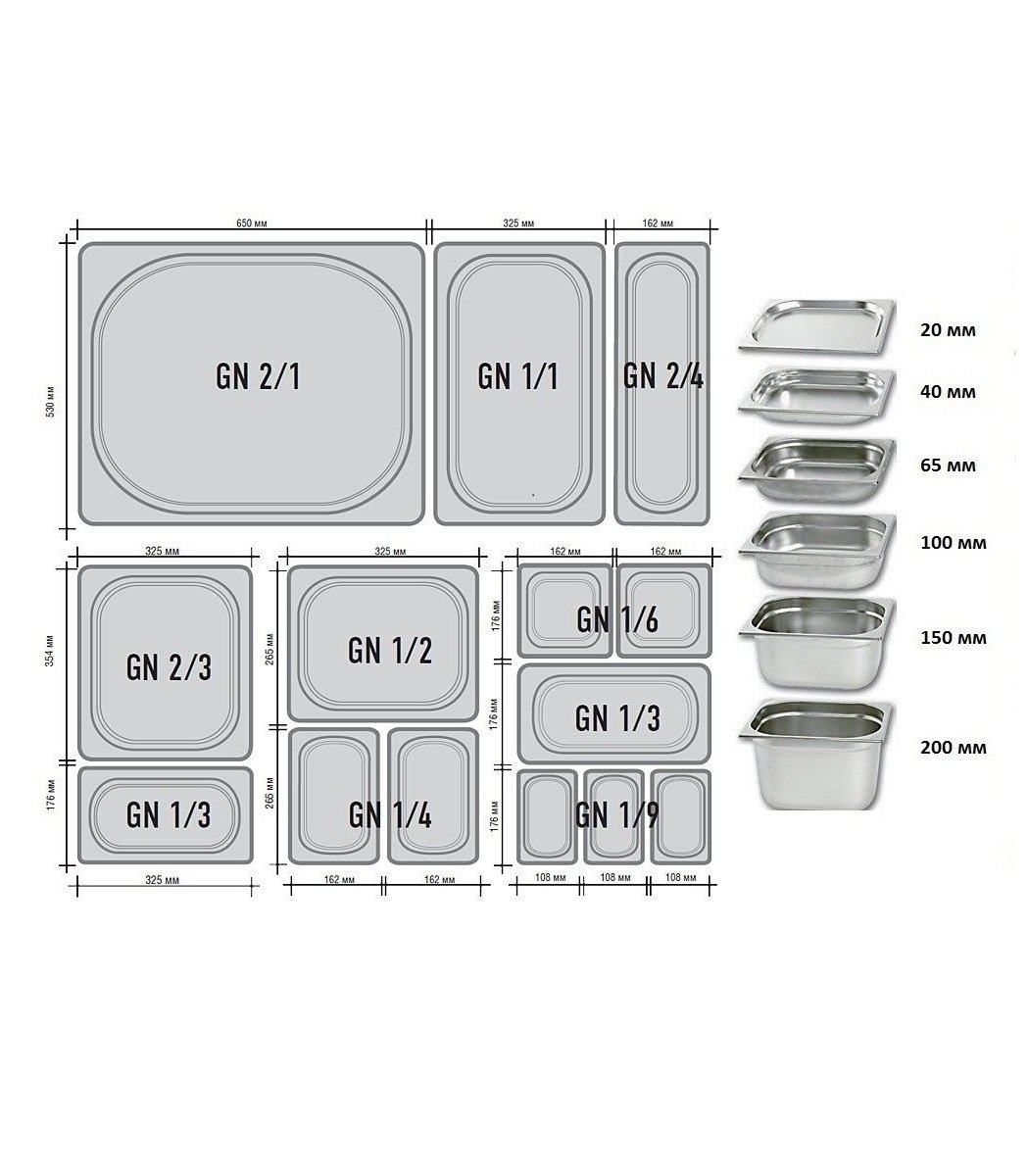 Гастроемкость с крышкой (1/3х15) H=15 см L=32.7 см B=17.6 см, 1 набор Luxstahl