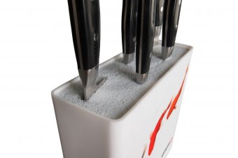 Подставка пластиковая универсальная для ножей "Samura", 230x225x82 мм (белая, рыбы) KBH-101F/K