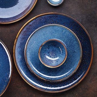 Тарелка мелкая "Ирис" синяя D=290 мм Kunstwerk 3013394