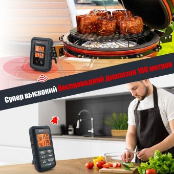 Цифровой термометр для духовки, барбеккю, гриля Thermopro TP-08C, серый