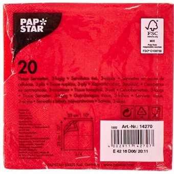 Салфетки 25*25 см (20шт) H=2 см L=13 см B=13 см Pap Star 3200223